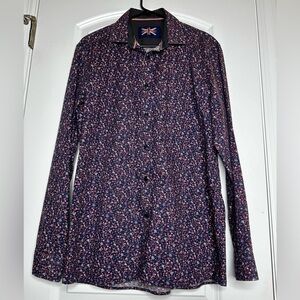 Soul of London Men’s Button-Up Shirt 16.5 Navy Floral Print Modern Fit